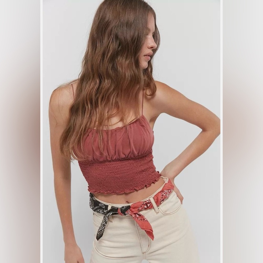 Urban Outfitters Small Emma Cupro Dusty red Smocked Cami Crop Top